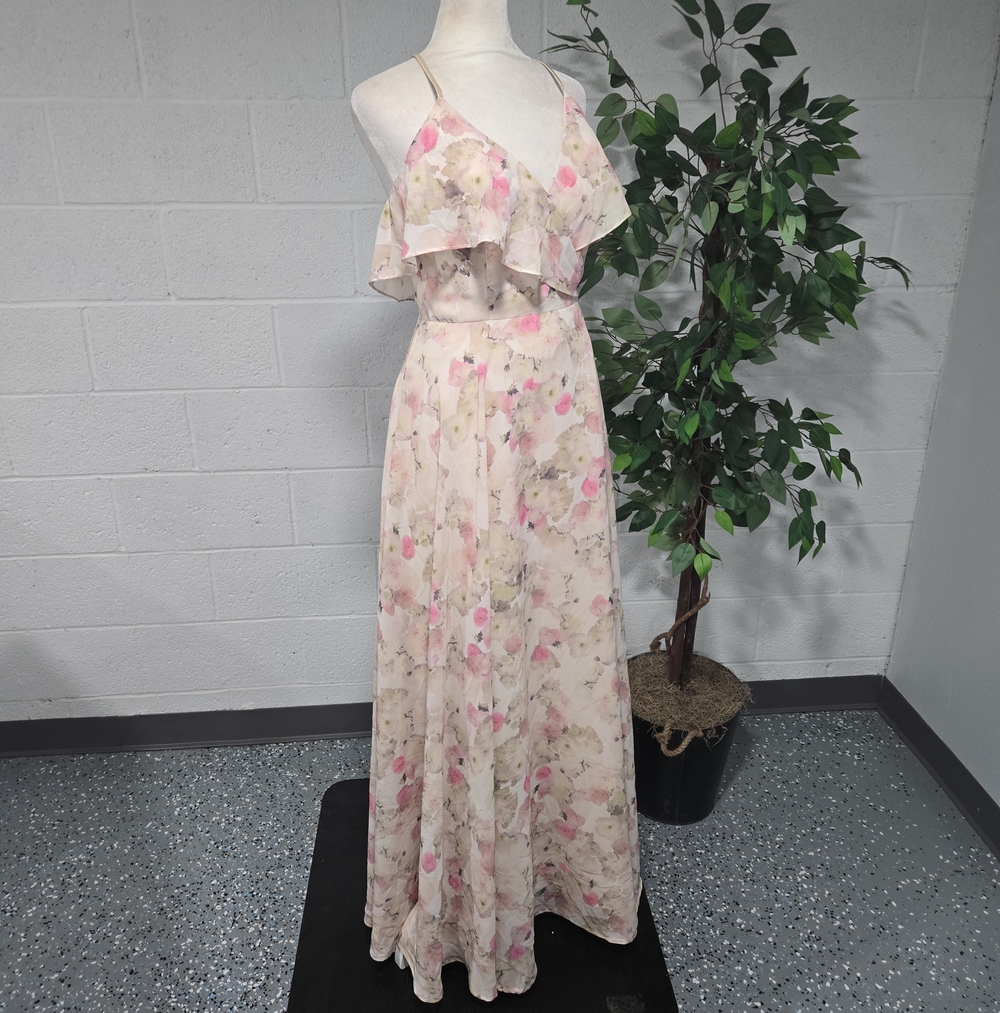 Whimsical Floral Watercolor Open Back Ruffle A Line Maxi Gown 4 Garden Party